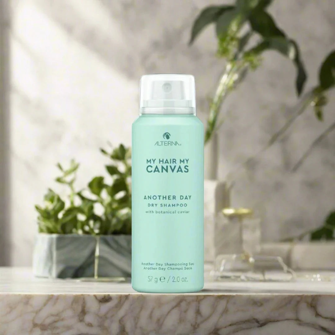 My Hair My Canvas Another Day Dry Shampoo 6.7 oz can, designed to refresh hair, absorb excess oil, and extend the life of your hairstyle for a clean, revitalized look.