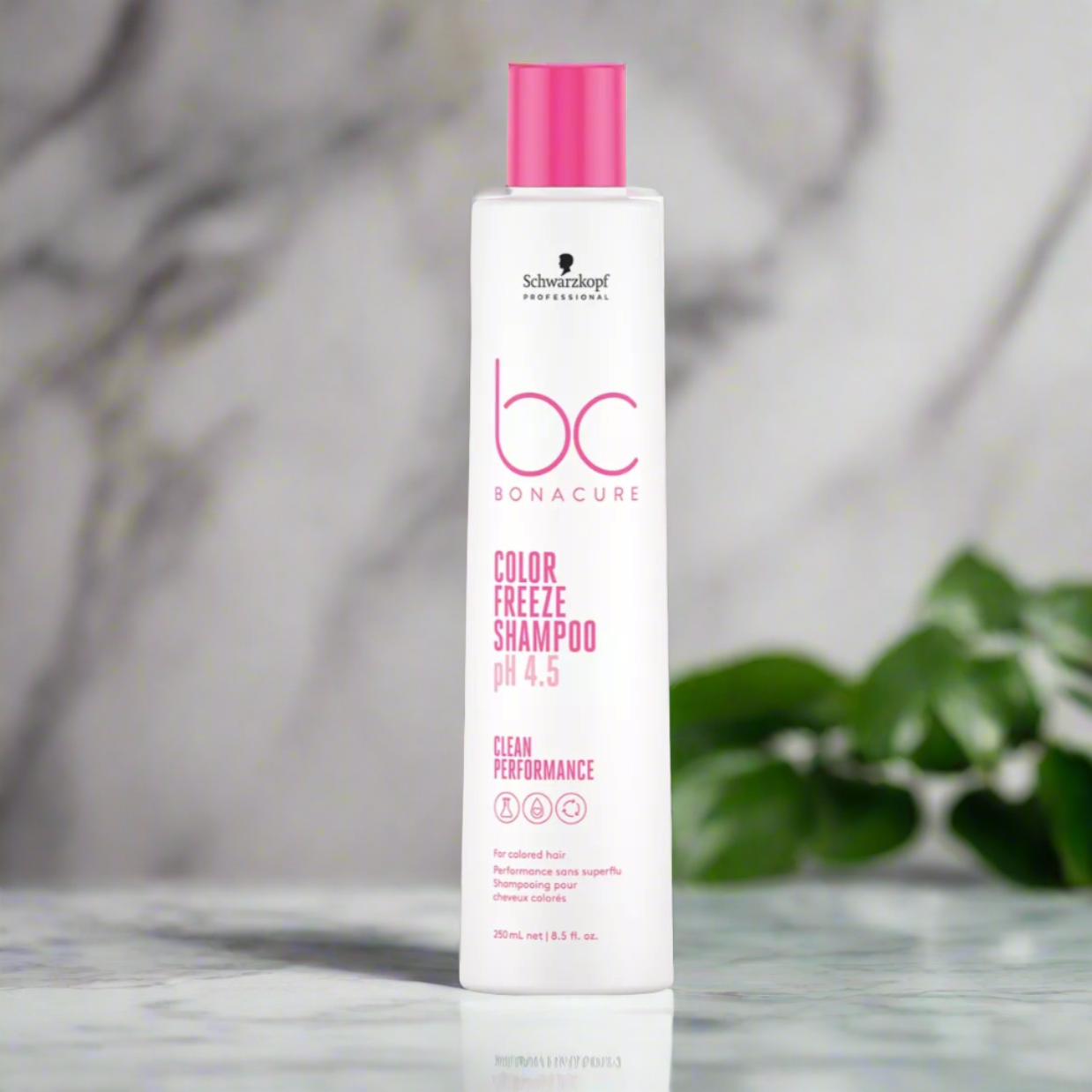 BC Bonacure Color Freeze Shampoo, 250ml white bottle pink lid and text