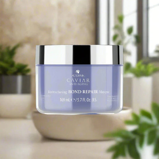 Alterna Caviar Restructuring Bond Repair Masque 5.1 oz jar, designed to deeply repair and strengthen hair bonds while providing intense moisture and improving hair texture.