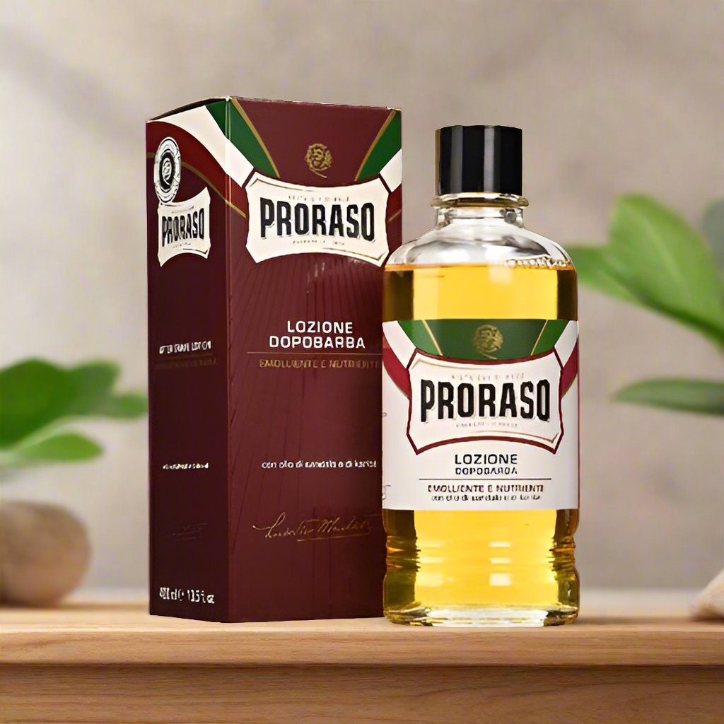 A 400ml bottle of Proraso After Shave Lotion Nourish. The packaging features a classic design with a green and white color scheme, and a label prominently displaying the product name and "Nourish" formulation. The bottle is large and designed for regular, generous use.