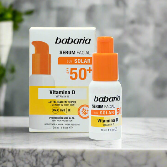 Babaria facial serum with Vitamin D and sun protection on a white background
