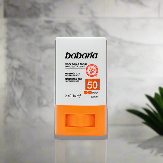 Babaria sunscreen stick with SPF 50 on a white background