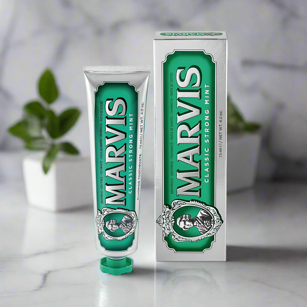 Lily and Co Essentials – Marvis Classic Strong Mint Toothpaste 85 ml with bold peppermint flavor and premium enamel care.