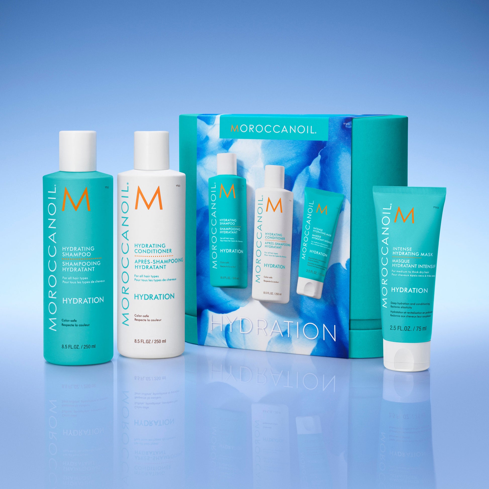 Lily and Co Essentials – Moroccanoil Spring Kit 2025 Hydration with shampoo, conditioner, treatment oil, and cosmetic bag.