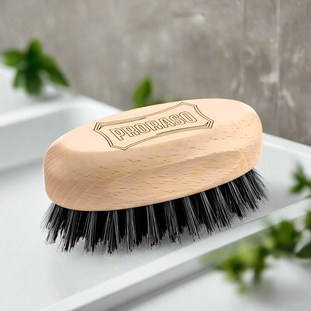 Lily and Co Essentials Proraso Mustache and Beard Brush, small size, designed for grooming and maintaining facial hair.