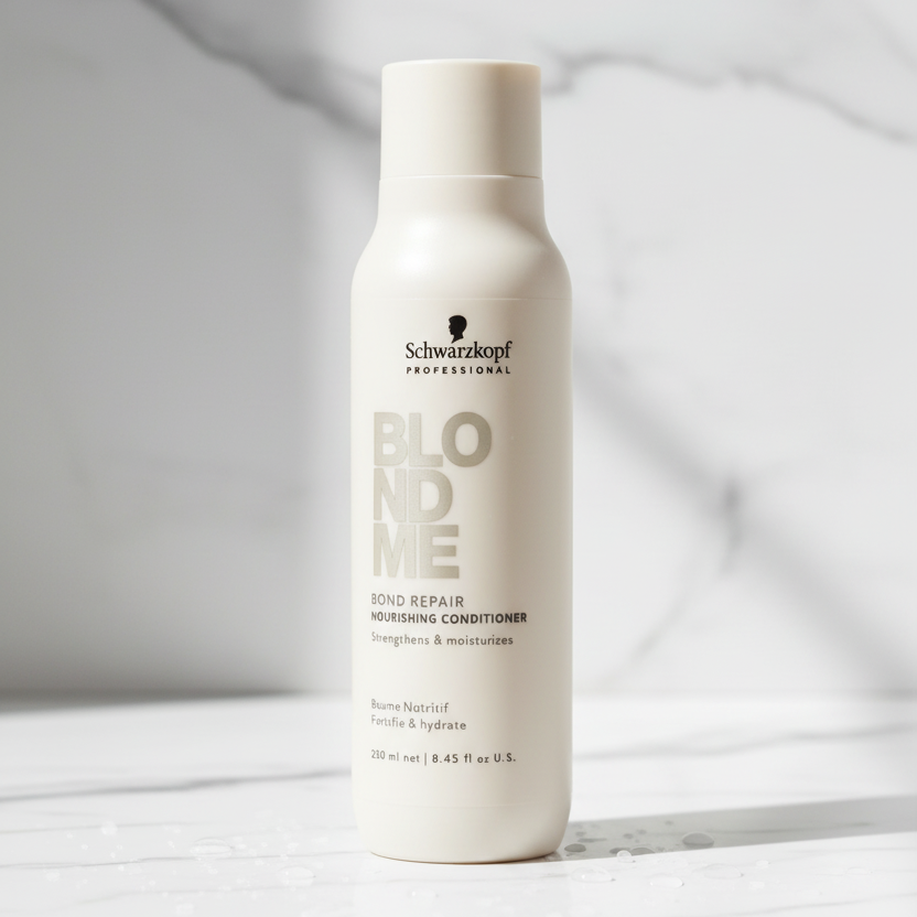 A bottle of Schwarzkopf Professional Blondme Bond Repair Nourishing Conditioner, 720 ml, on a solid white background.