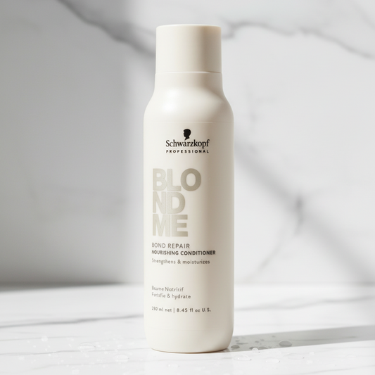 A bottle of Schwarzkopf Professional Blondme Bond Repair Nourishing Conditioner, 720 ml, on a solid white background.